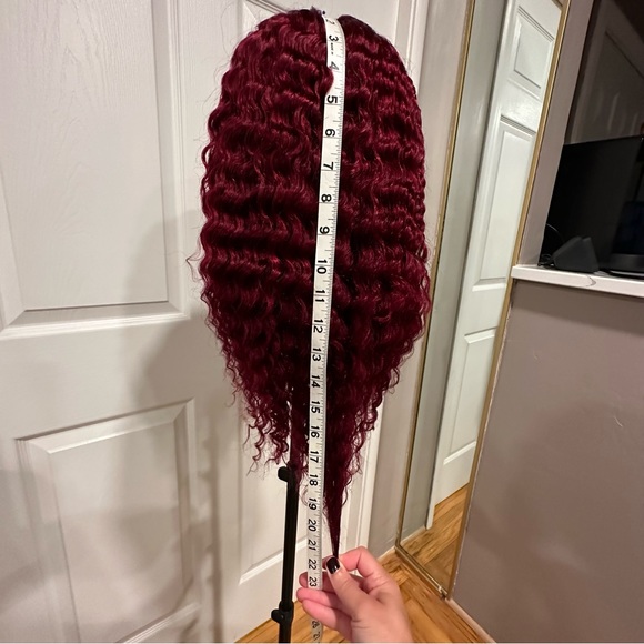 20” Burgundy 99J Deep Wave Headband wig 100% Human Hair 150% Density It#SD - Picture 12 of 12